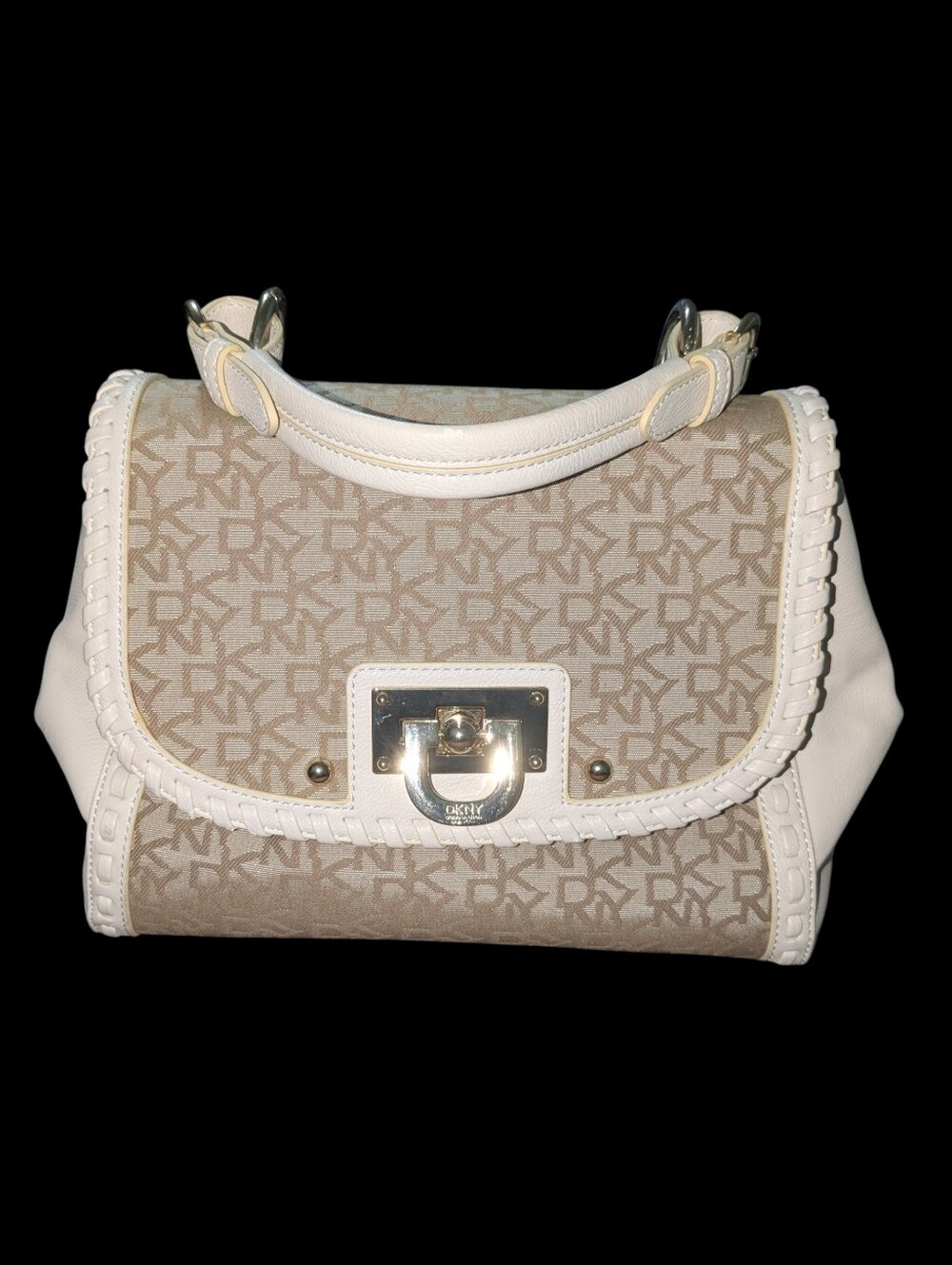 DKNY Monogram Vintage Top-Handle Satchel Bag | Cream & Beige Logo Canvas